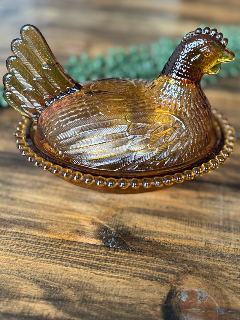 Vintage ⭐️ Indiana Amber Glass Hen on Nest Covered Dish - Picture 2 of 7